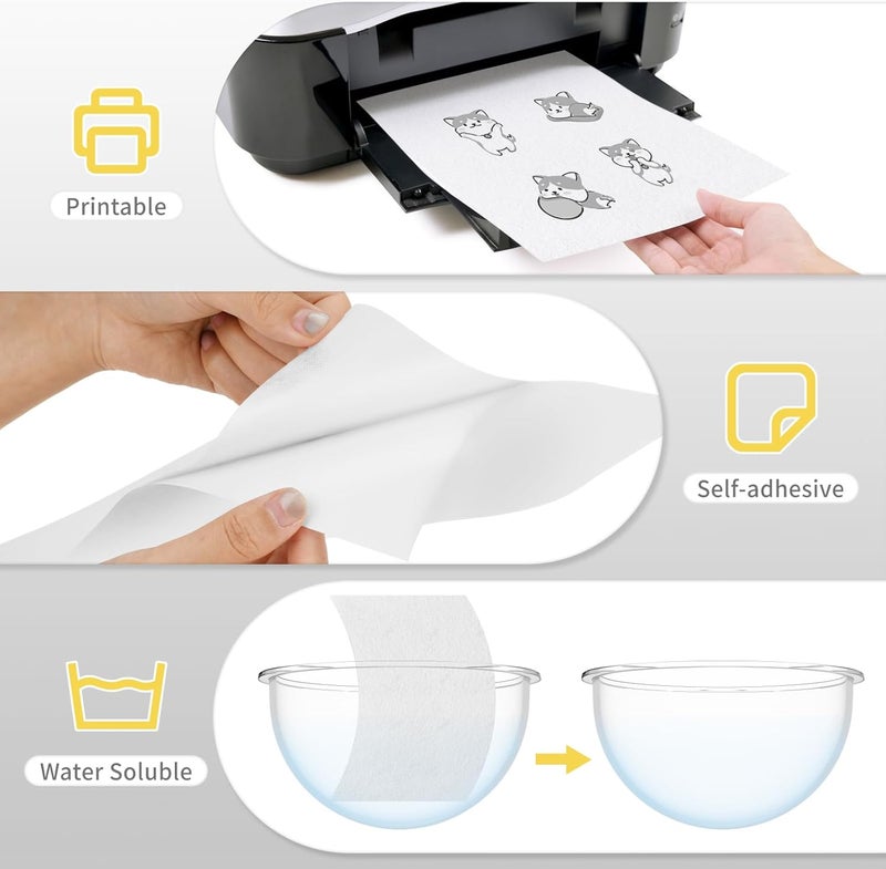Yncotte Water Soluble Embroidery Paper, 6PCS 8.5"x11" Printable and Self-Adhesive Embroidery Transfer Paper Embroidery Stabilizer for Hand and Machine Embroidery - Image 2